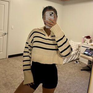 Striped Knit Sweater - Cream and Black